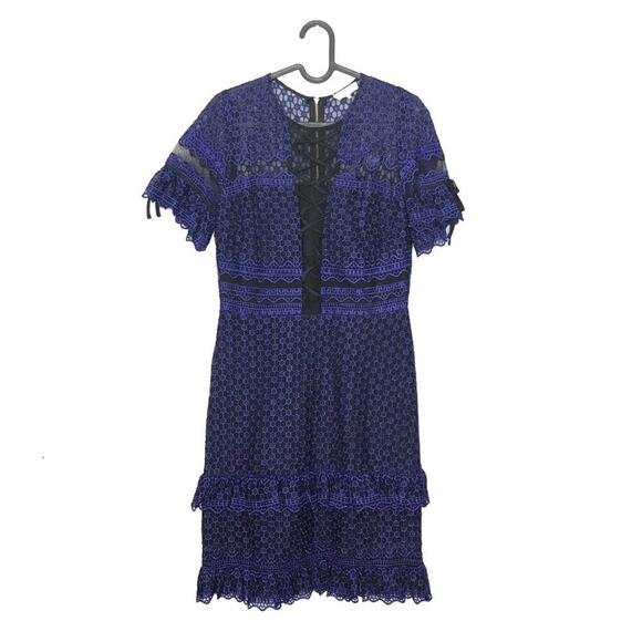 Parker Emilia Blue Ruffle Lace Mini Dress Small - Picture 2 of 10